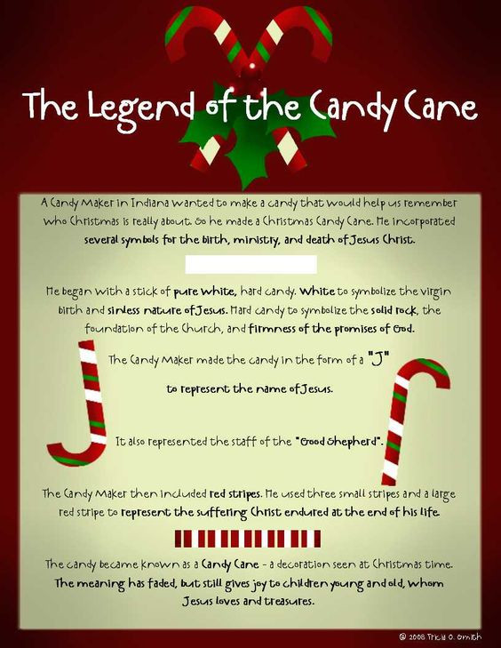 Christmas Candy Canes Story
 The Legend of the Candy Cane White represents the virgin