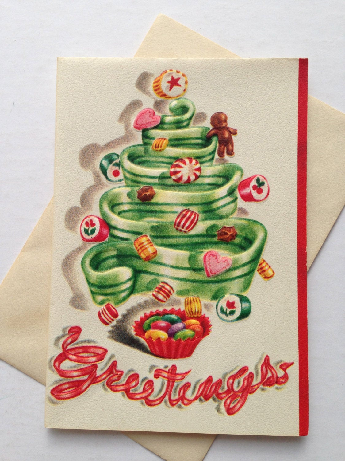 Christmas Candy Card
 Vintage Christmas Greeting Card Candy Christmas Candy