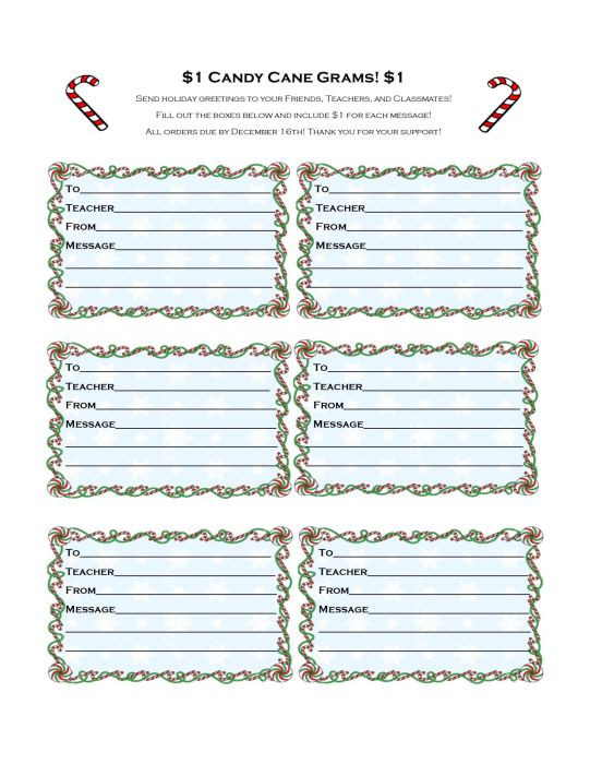 Christmas Candy Gram Template
 Candy Cane Grams Order Form Projects to Try