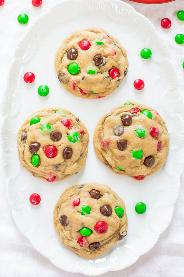 Christmas Choc Chip Cookies
 Soft and Chewy M&M Chocolate Chip Cookies Averie Cooks