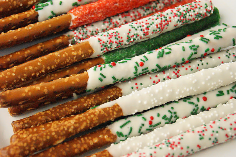 Christmas Chocolate Covered Pretzels
 Christmas White Chocolate Dipped Pretzel Rods