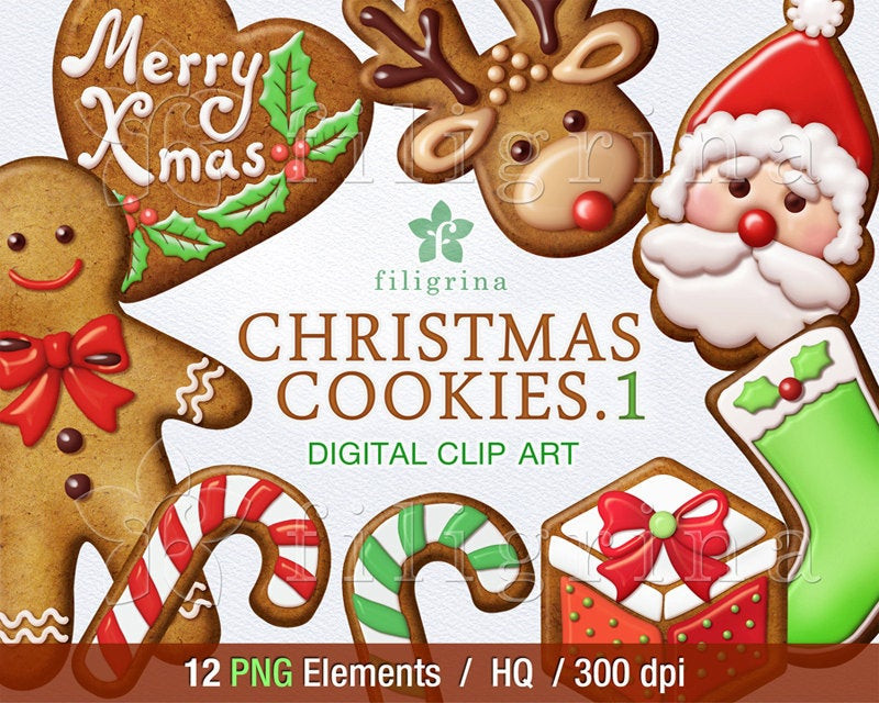 Christmas Cookies Clip Art
 Christmas COOKIES digital clip art 12 PNG elements