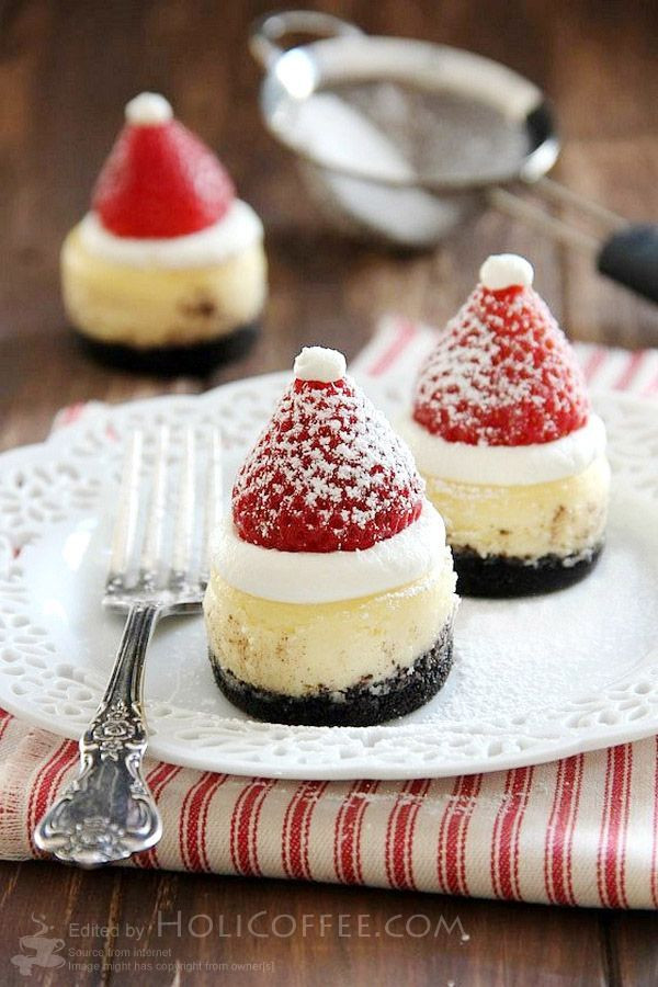 Christmas Desserts Pinterest
 Santa Hat Mini Cheesecake Bites Fun Christmas dessert for