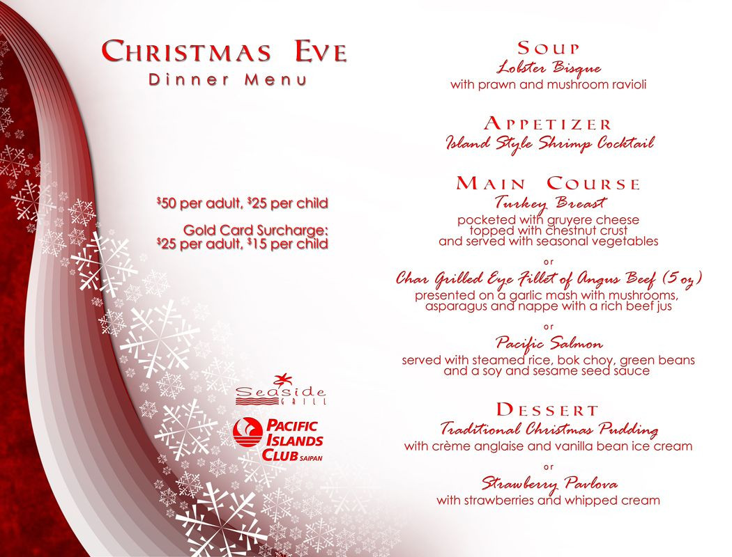 Christmas Eve Dinner Menu
 Christmas Eve Dinner Menu at PIC’s Seaside Grill & The