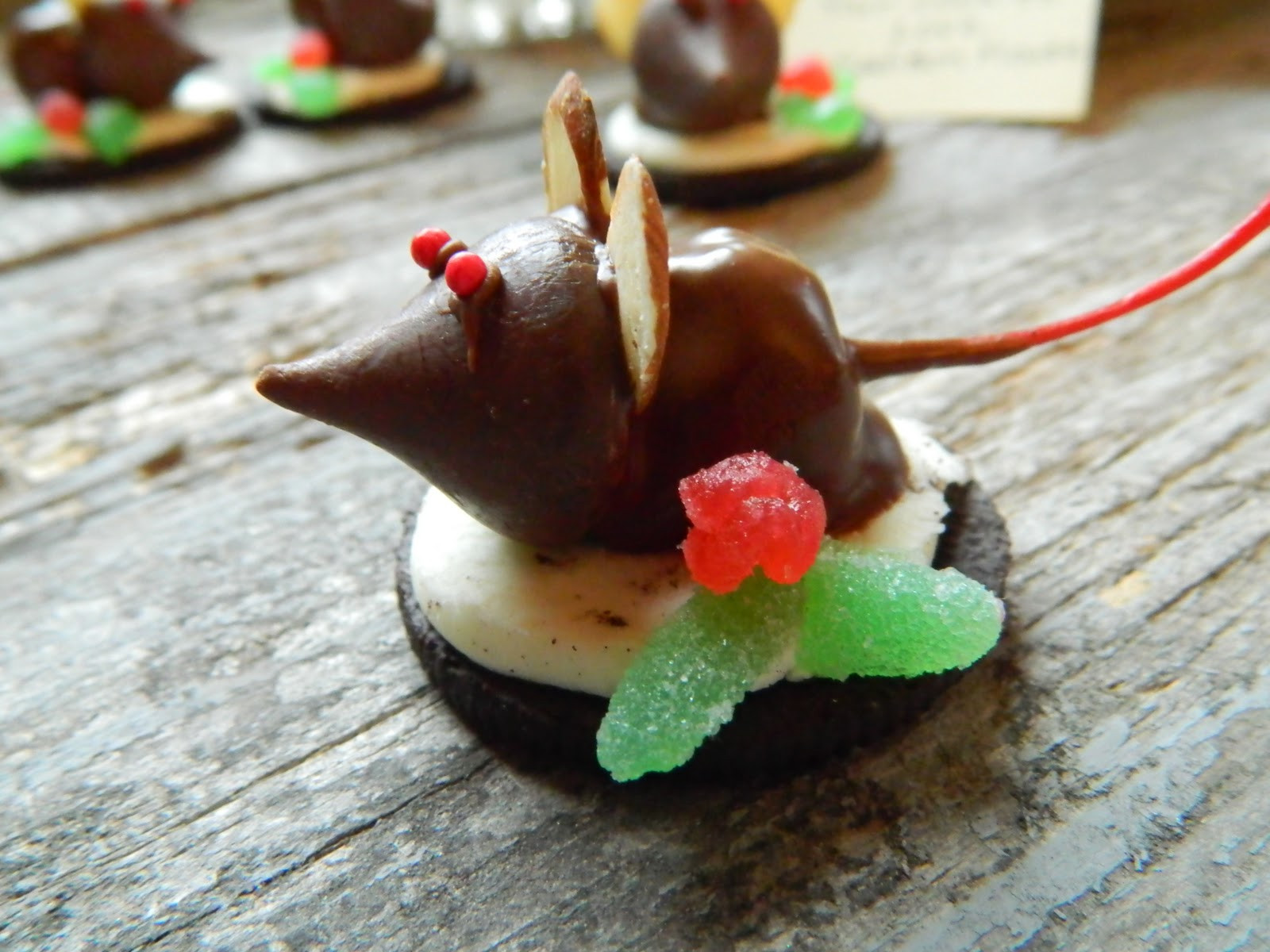 Christmas Mice Candy
 The Wednesday Baker OREO & CHERRY DIPPED CHRISTMAS MICE