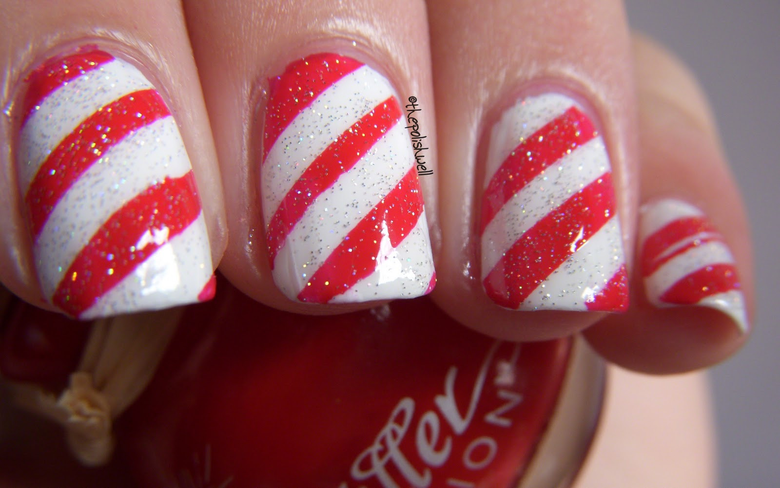 Christmas Nails Candy Cane
 The Polish Well 12 Days of Christmas Day 8 Candy Cane