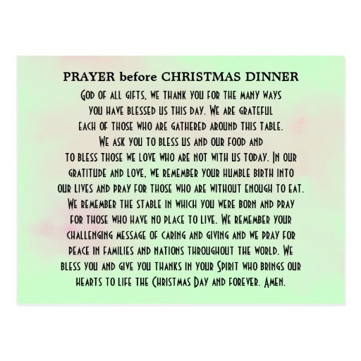 Christmas Prayers For Dinners
 Prayer before Christmas Dinner Postcard