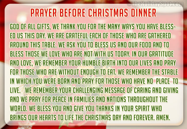 Christmas Prayers For Dinners
 Christmas Dinner Prayers