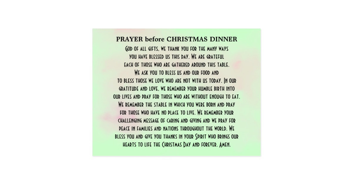 Christmas Prayers For Dinners
 Prayer before Christmas Dinner Postcard