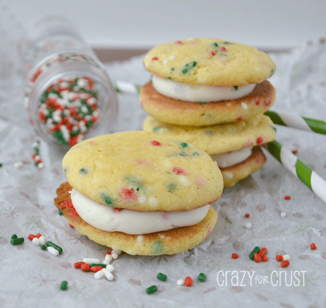 Christmas Sandwich Cookies
 Funfetti Cookie Sandwiches Dressed up for Christmas