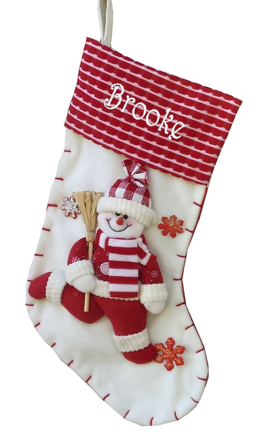 Christmas Stocking Candy
 19" Red and White Candy Cane Like Snowman Christmas Stocking