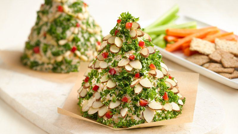 Christmas Tree Shaped Appetizers
 Holiday Tree Shaped Cheese Ball recipe from Betty Crocker