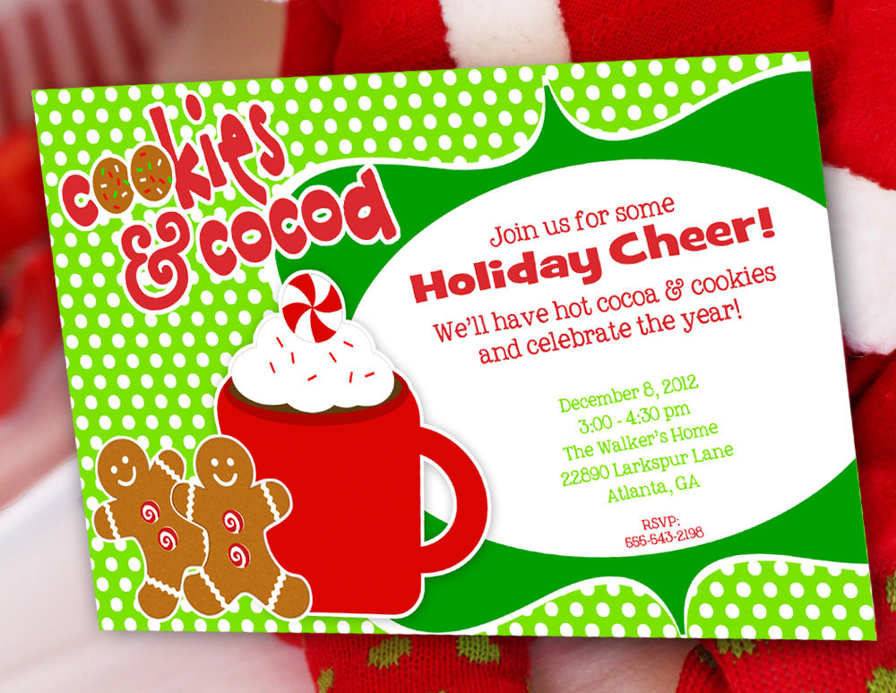 Cookies Christmas Party
 Cookies and Cocoa Christmas Party Invitation Gingerbread Man