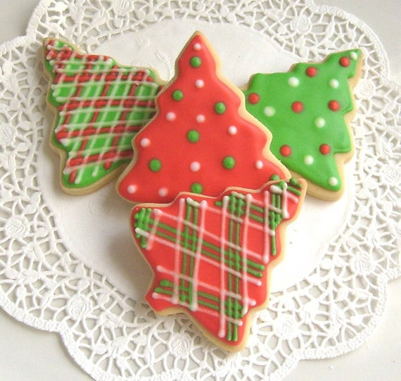 Decorated Christmas Trees Cookies
 PLAID and POLKA DOT Christmas Tree Cookies by lorisplace