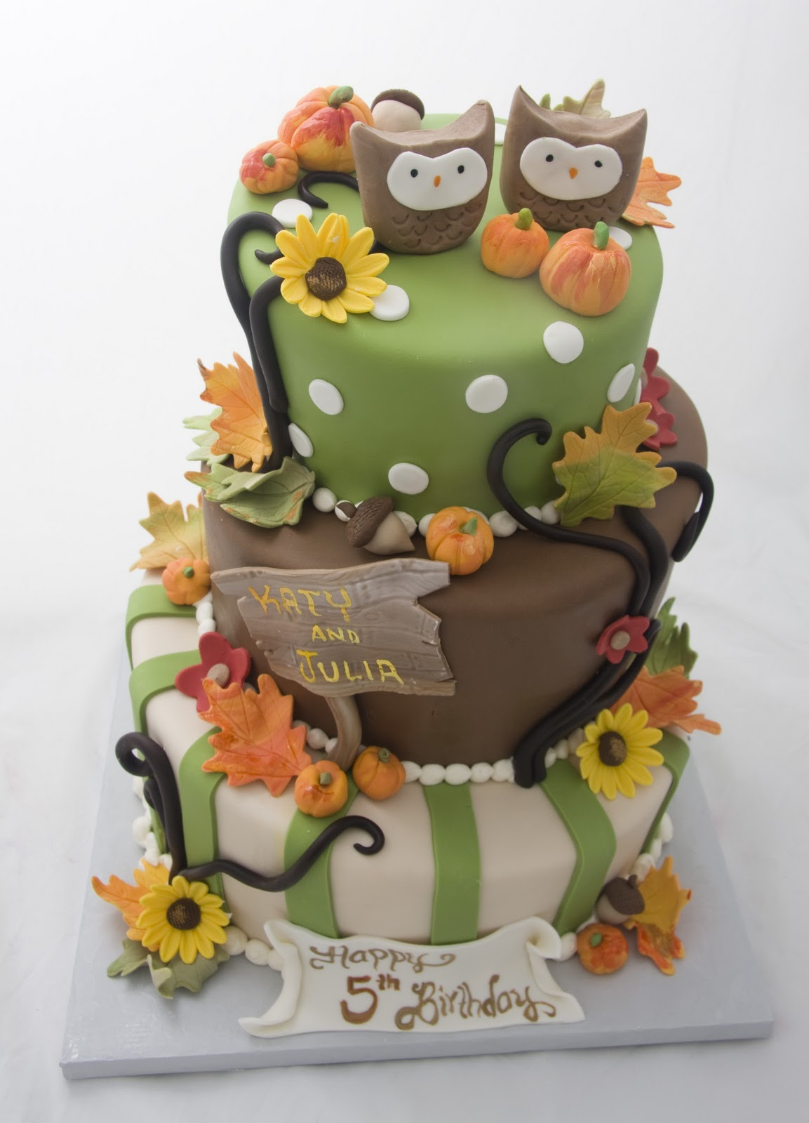 Fall Birthday Cake
 The Crimson Cake Blog Twin Owl Fall Birthday Cake