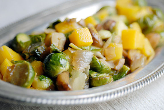 Fall Vegetable Side Dishes
 Squash with Brussel Sprouts and Chestnuts