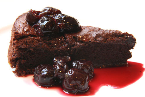 Fallen Chocolate Cake
 Balsamic Dark Cherry Sauce Over Fallen Chocolate Cake