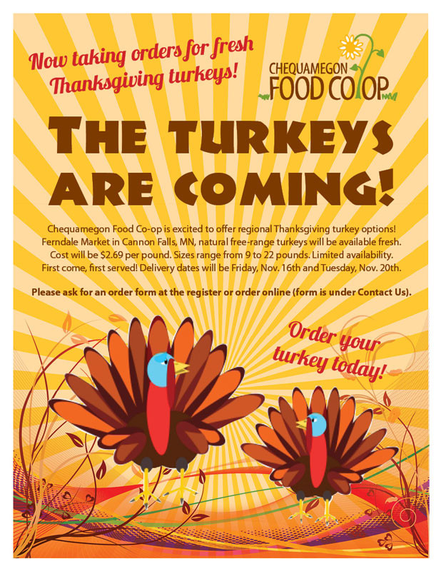 Fresh Turkey For Thanksgiving
 Order Turkeys line Chequamegon Food Co op