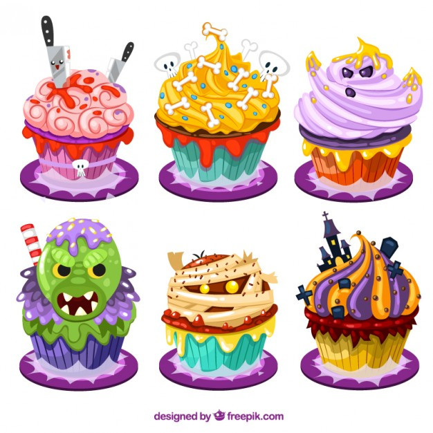 Funny Halloween Cupcakes
 Funny halloween cupcakes in cartoon style Vector