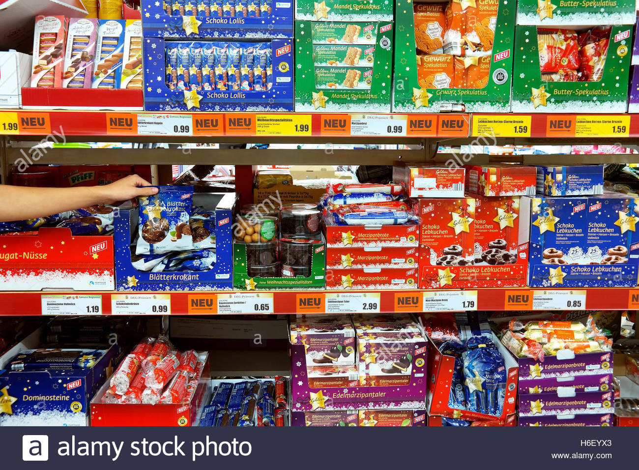 German Christmas Candy
 Shelves with Christmas cookies and chocolates in a German