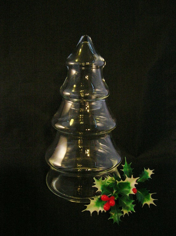 Glass Christmas Tree Candy Jar
 Christmas Tree Shaped Jar Clear Glass Two Part Holiday by
