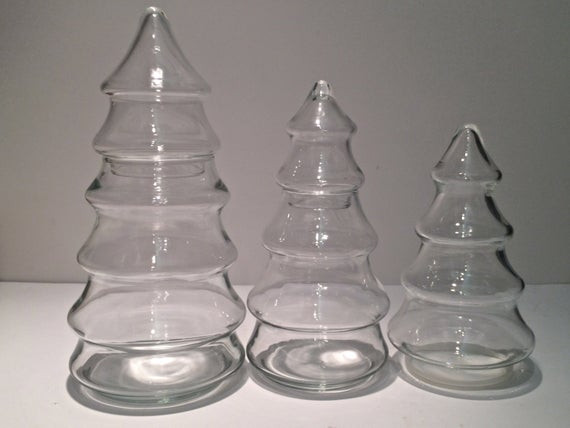 Glass Christmas Tree Candy Jar
 Set of 3 Clear Glass Vintage Christmas Tree by