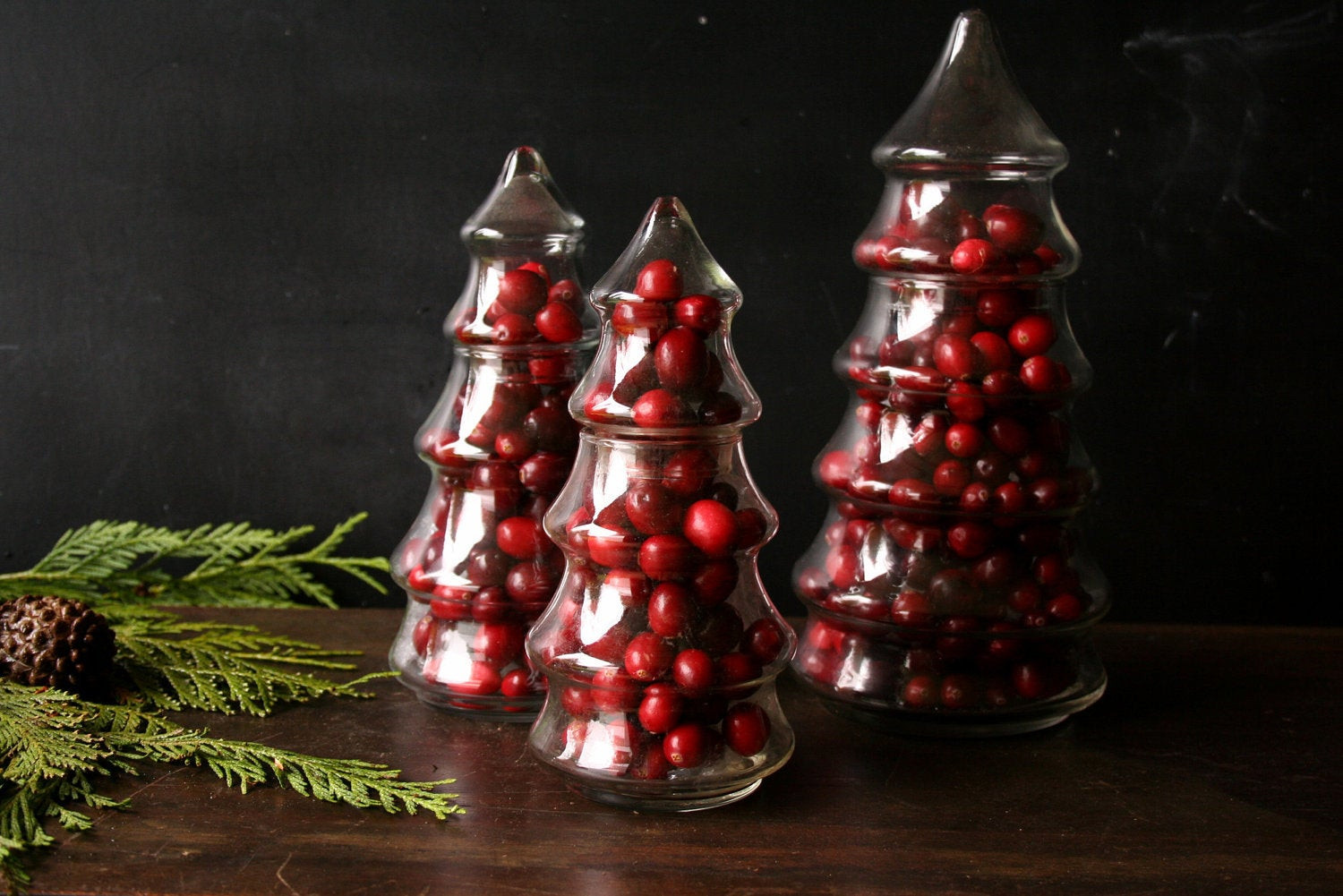 Glass Christmas Tree Candy Jar
 Three Glass Pine Tree Candy Jar Christmas Centerpiece From