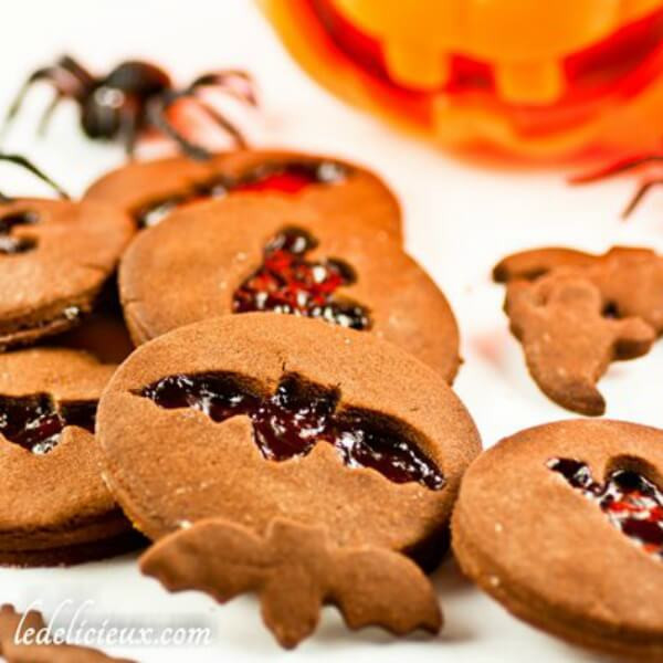 Halloween Cut Out Cookies
 Chocolate Halloween cookies with jam cut out