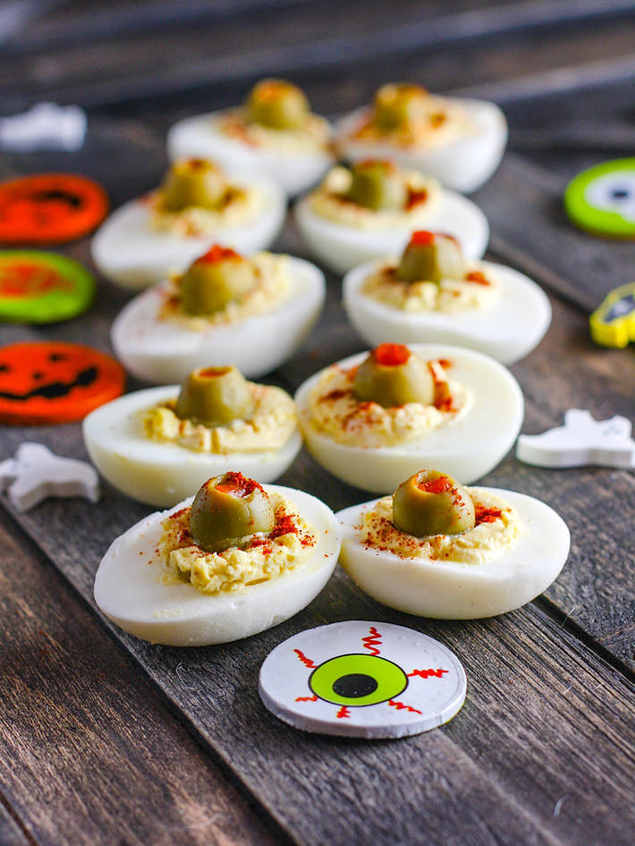 Halloween Deviled Eggs Eyeballs
 Paleo Deviled Egg Eyeballs and Spooky Snacks
