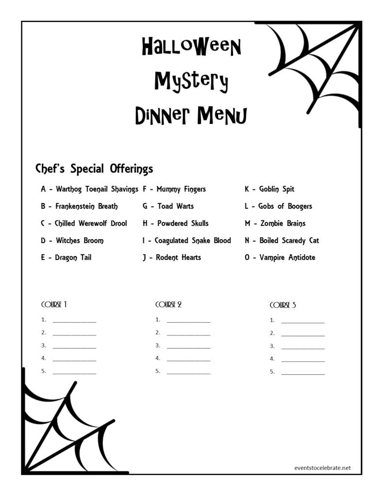 Halloween Dinner Menus
 events to CELEBRATE real parties for real people
