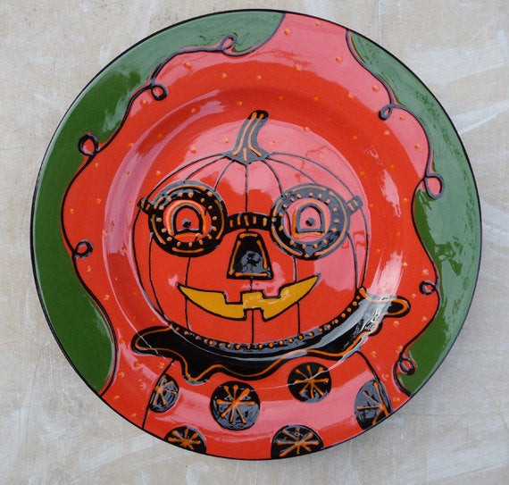 Halloween Dinner Plates
 Halloween Ceramic Pumpkin Spectacles Dinner Plate by