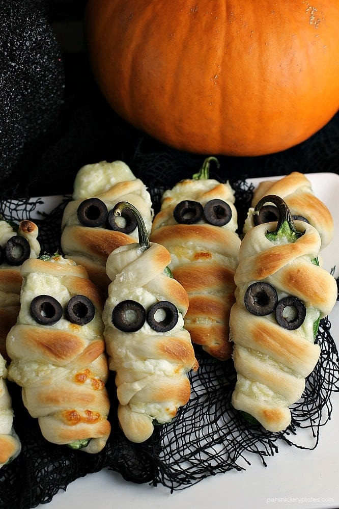 Halloween Jalapeno Poppers
 Jalapeno Popper Mummies Persnickety Plates
