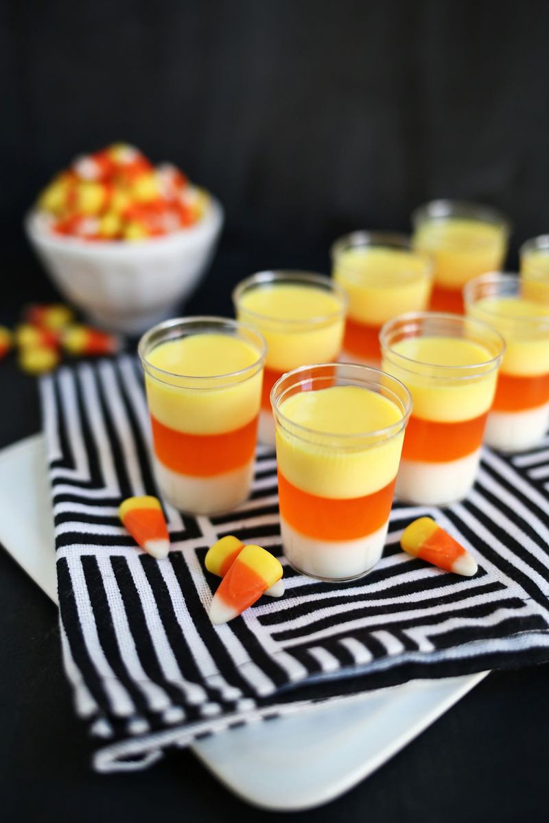 Halloween Shot Drinks
 Candy Corn Jello Shots – A Beautiful Mess