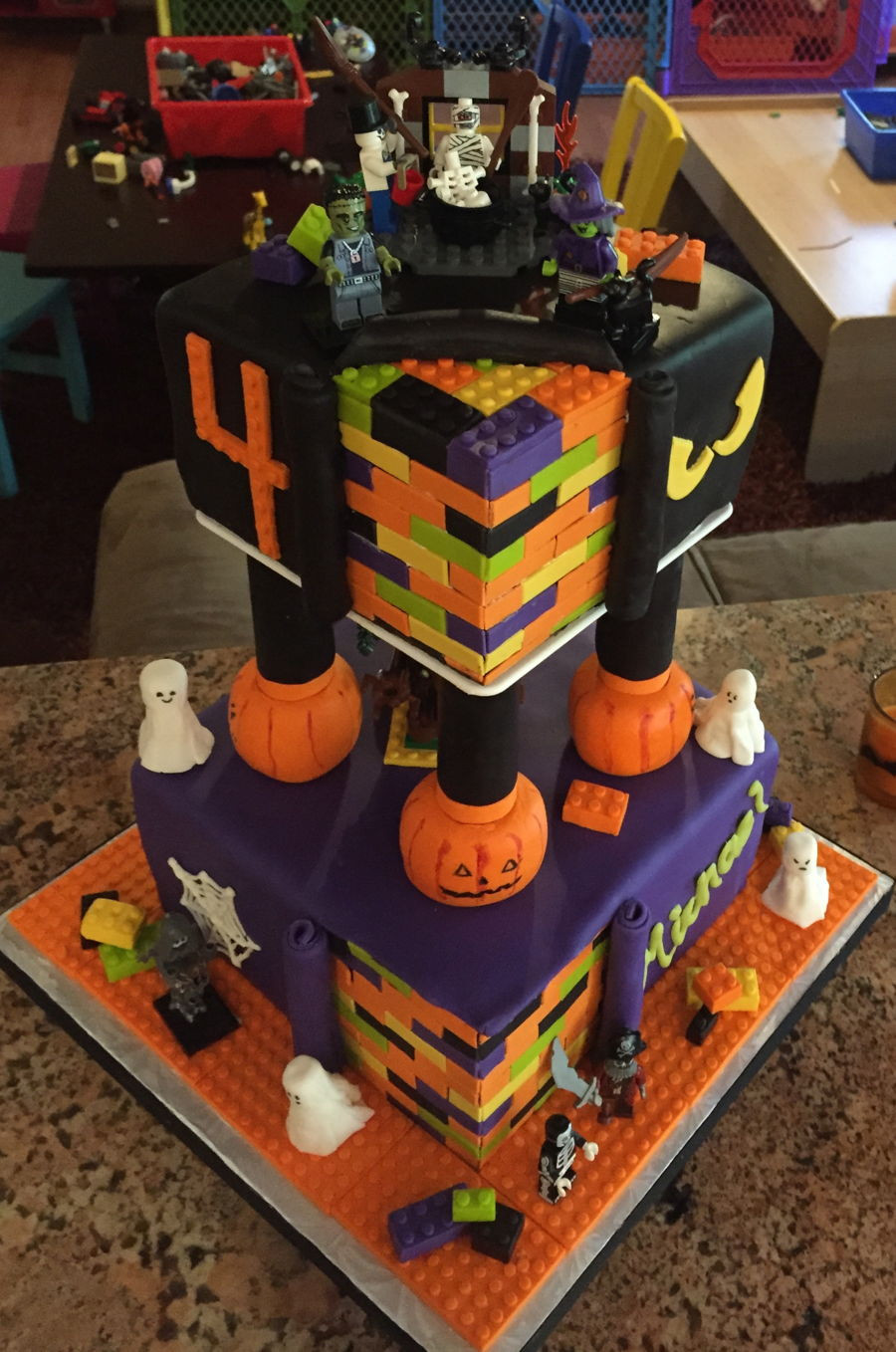 Halloween Themed Birthday Cakes
 Building Blocks Halloween Themed Birthday Cake