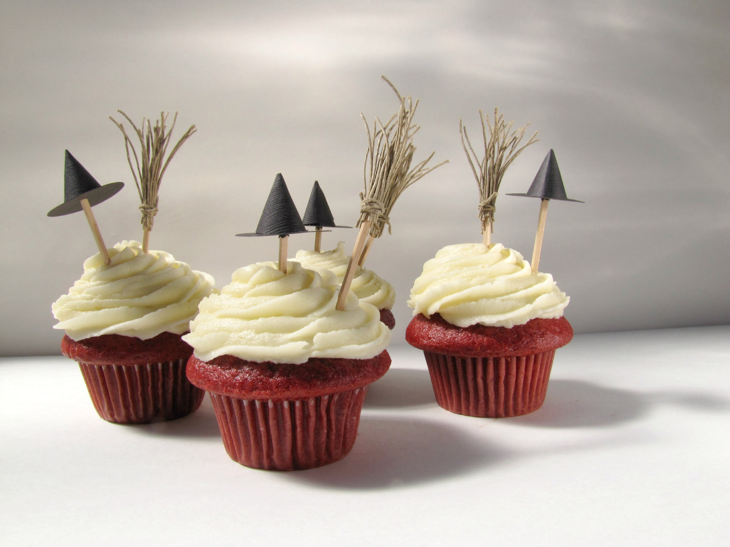 Halloween Witch Cupcakes
 Halloween Cupcake Toppers Witch hats and brooms cupcake