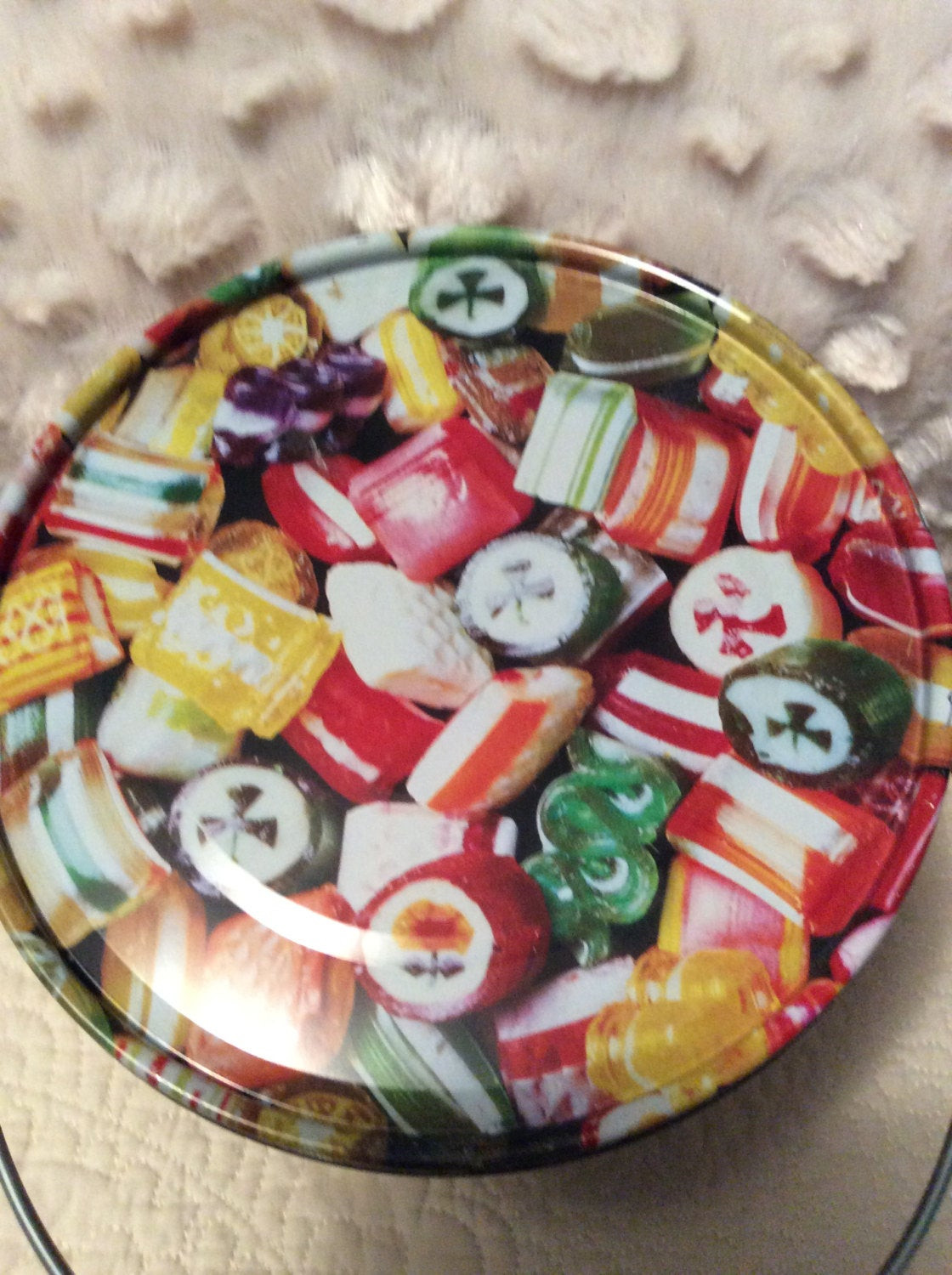 Hard Candy Christmas
 Vintage Hard Candy Christmas Tin Container by
