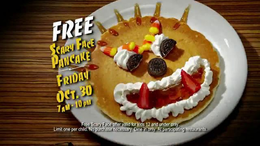 Ihop Free Pancakes Halloween
 IHOP Free Scary Face Pancake TV mercial Halloween