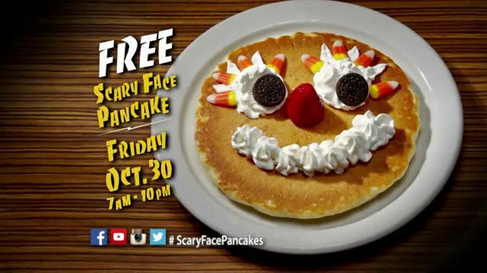 Ihop Free Pancakes Halloween
 IHOP Free Scary Face Pancake TV mercial Halloween