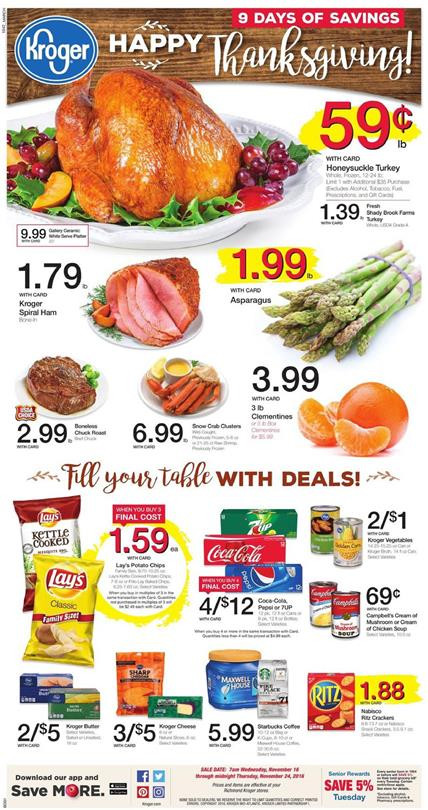 Kroger Thanksgiving Dinner
 Kroger Weekly Ad Nov 16 24 2016 Thanksgiving