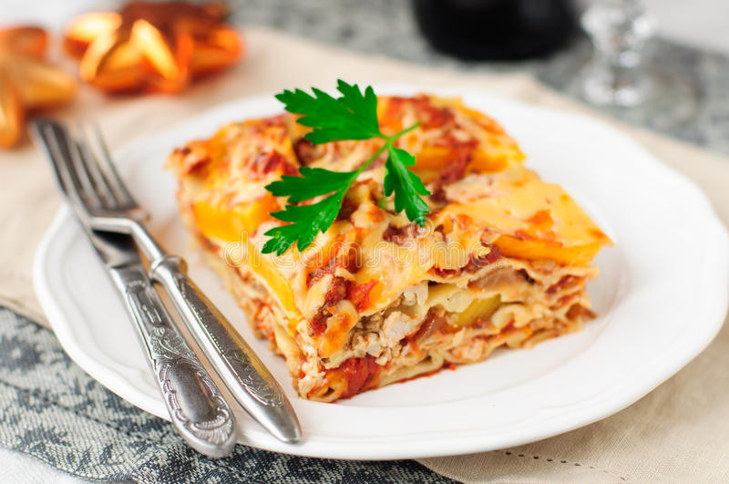 Lasagna For Christmas Dinner
 Chicken And Pumpkin Lasagna Christmas Dinner Stock Image