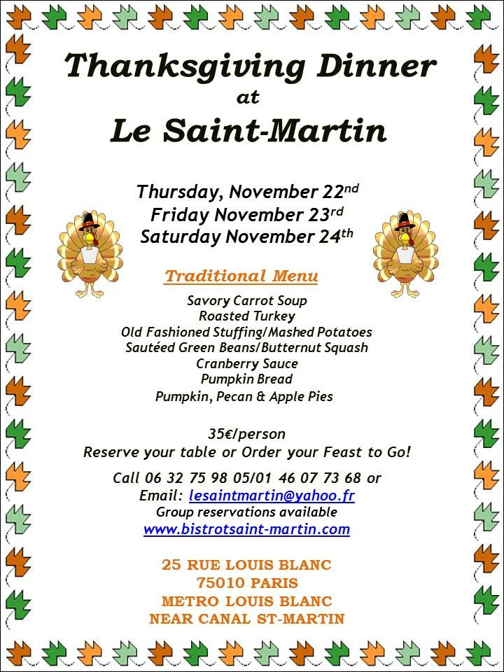 Martins Thanksgiving Dinners
 Thanksgiving Dinner at Le Saint Martin
