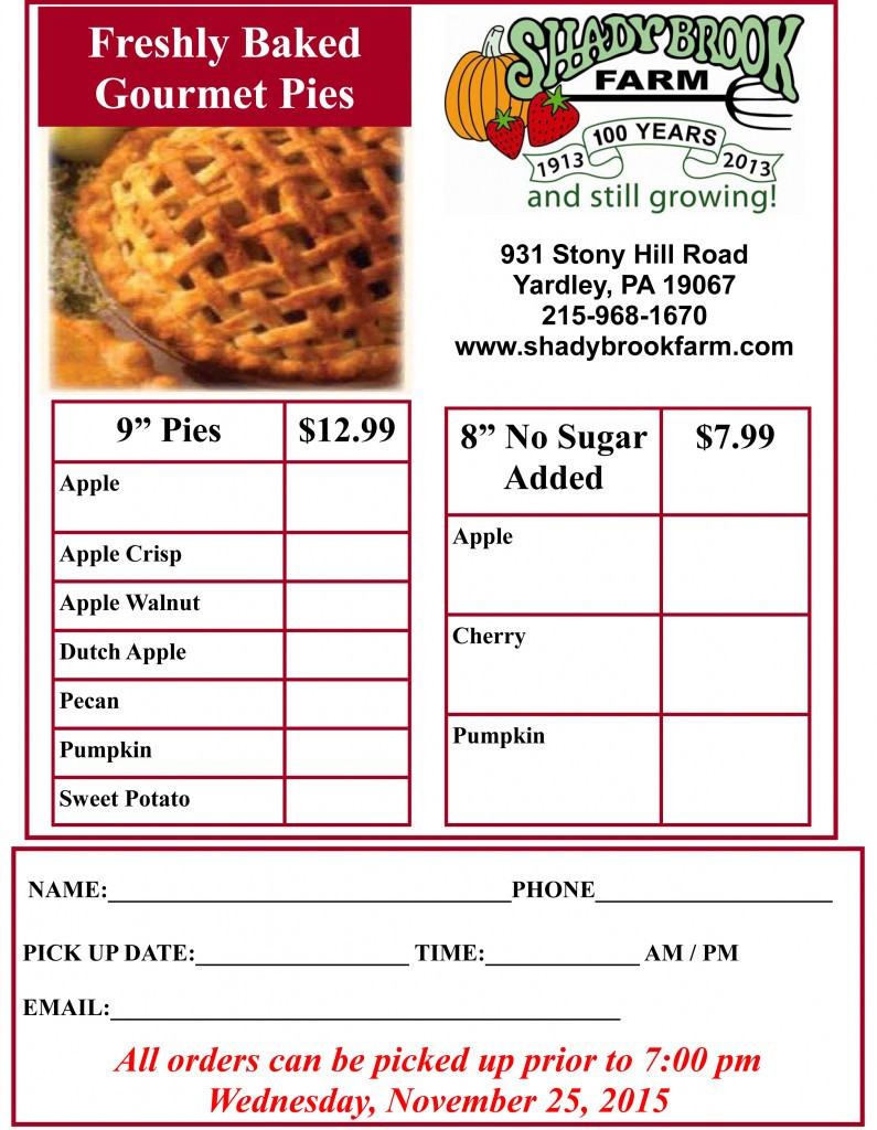 Order Pies For Thanksgiving
 Turkey and Pie Order Form – Shady Brook Farm
