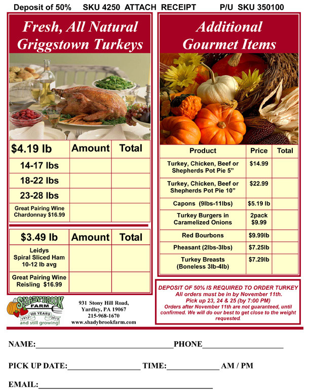 Order Turkey For Thanksgiving
 Turkey and Pie Order Form – Shady Brook Farm