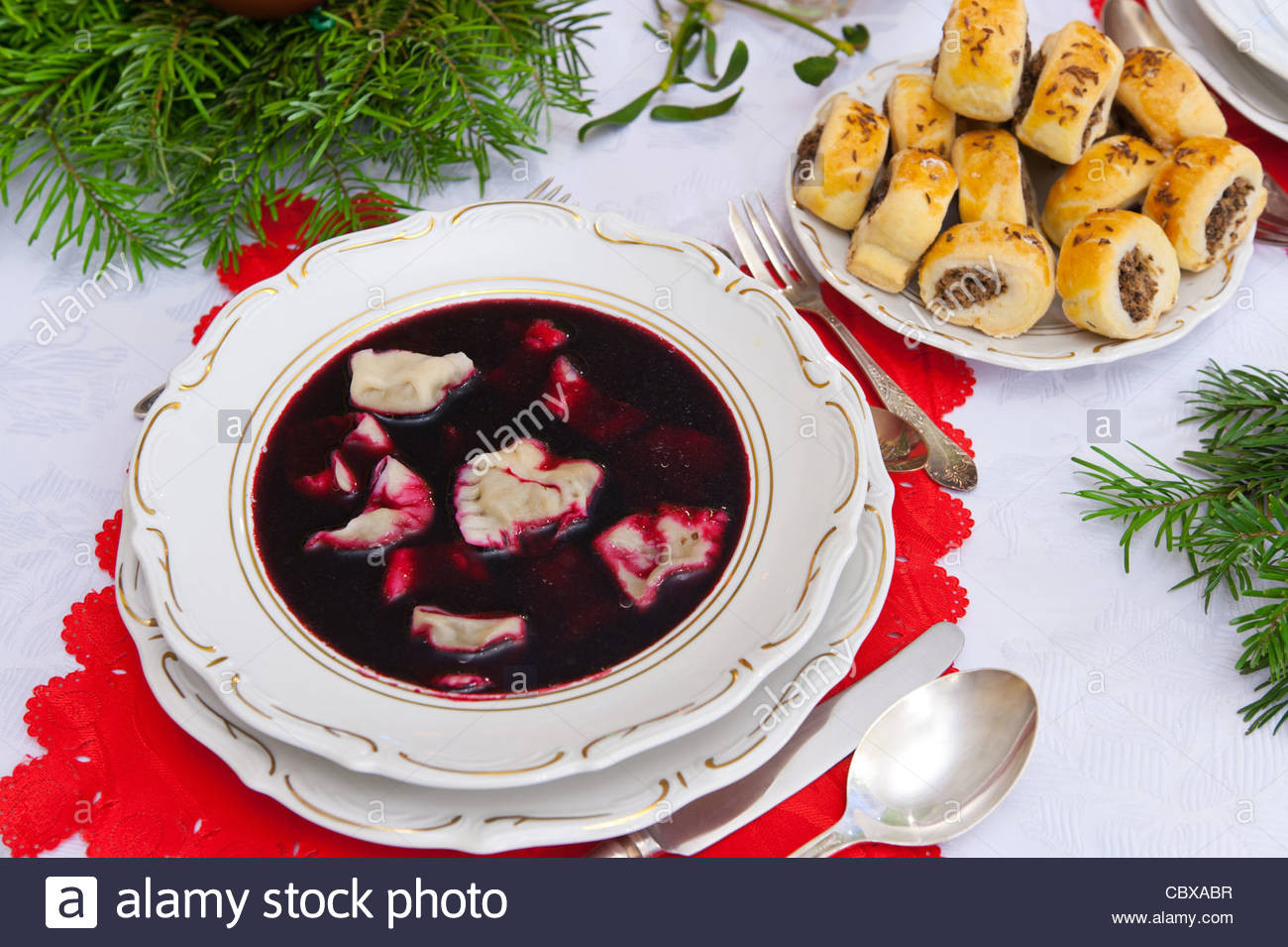 Polish Christmas Dinners
 Traditional Polish Christmas dinner soup Stock