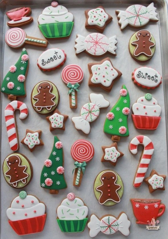 Royal Icing Christmas Cookie
 Red and Green Cute Candy Cutout cookies with Royal