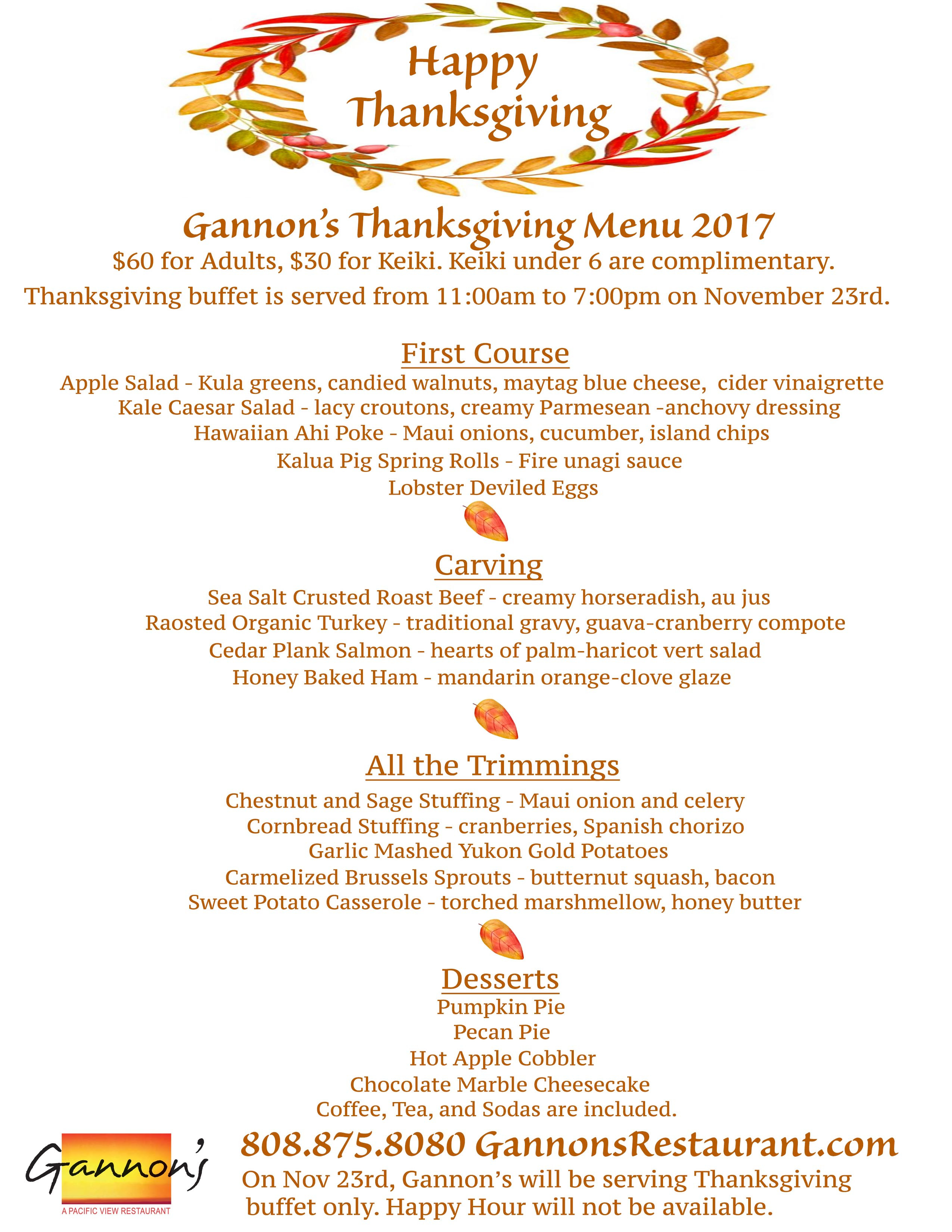 Thanksgiving Breakfast Menu
 Gannon s Restaurant Announces Thanksgiving Day Buffet Menu