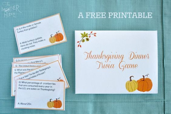 Thanksgiving Dinner Games
 Trivia Thanksgiving trivia and Free printable on Pinterest