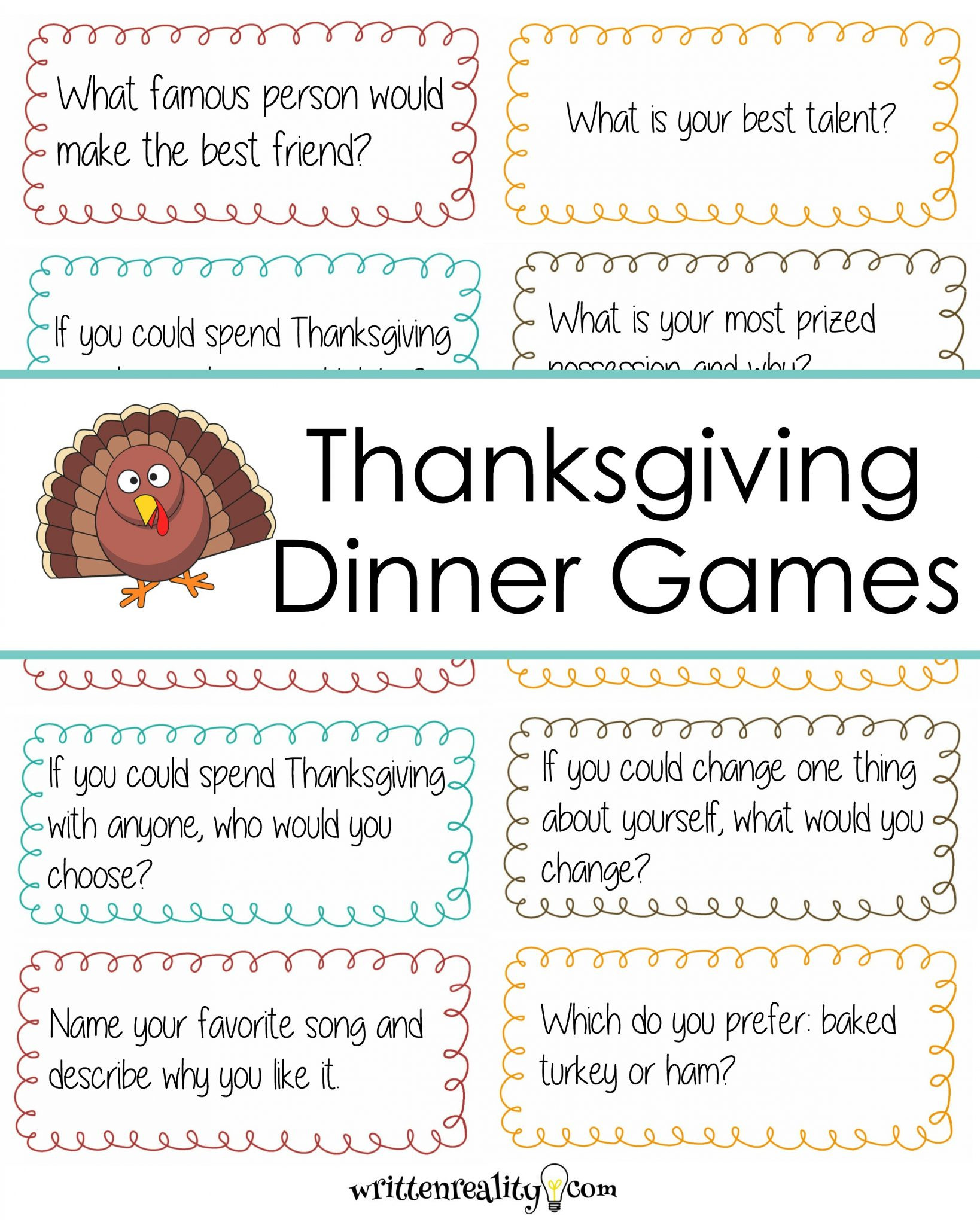 Thanksgiving Dinner Games
 Thanksgiving Dinner Conversation Starters Written Reality