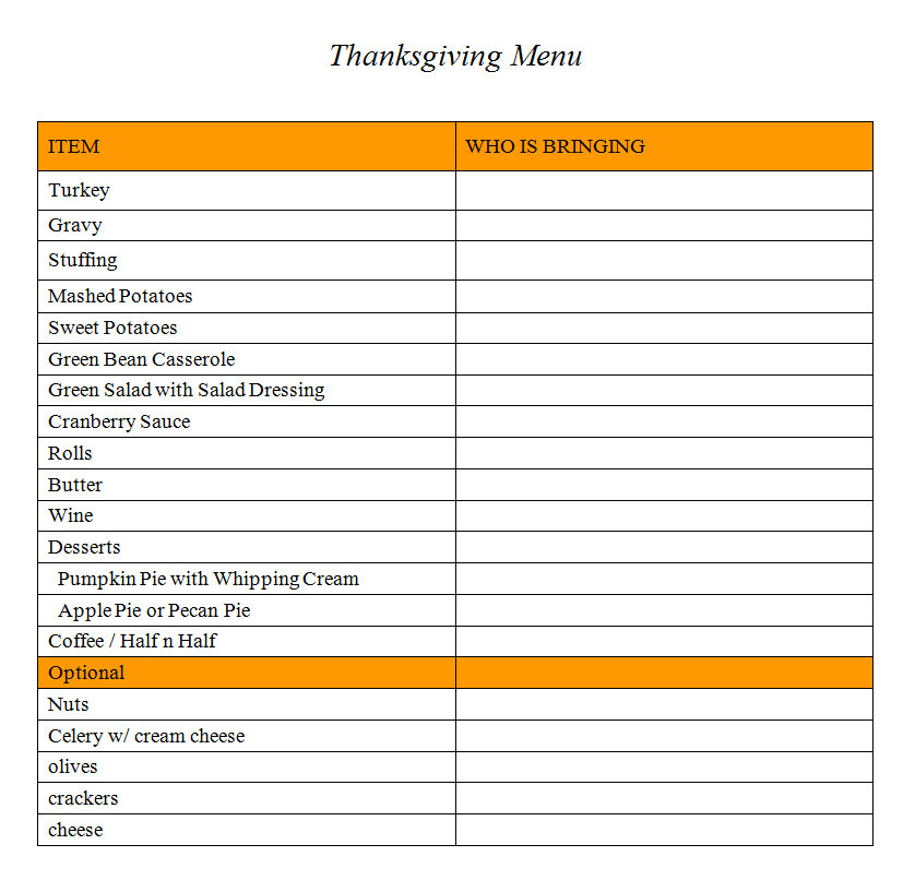 Thanksgiving Dinner List Of Items
 List of holiday cadillac