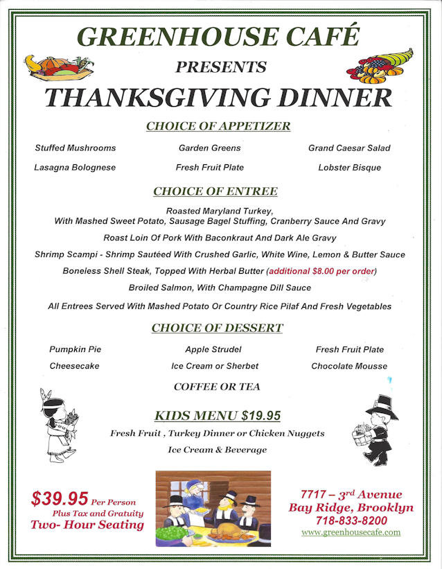 Thanksgiving Dinner List Of Items
 What Restaurants are Open on Thanksgiving in Bay Ridge